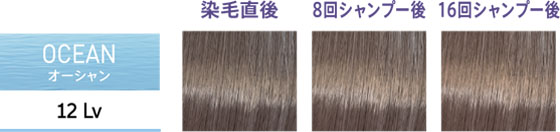 オーシャンの染毛直後・8回シャンプー後・16回シャンプー後