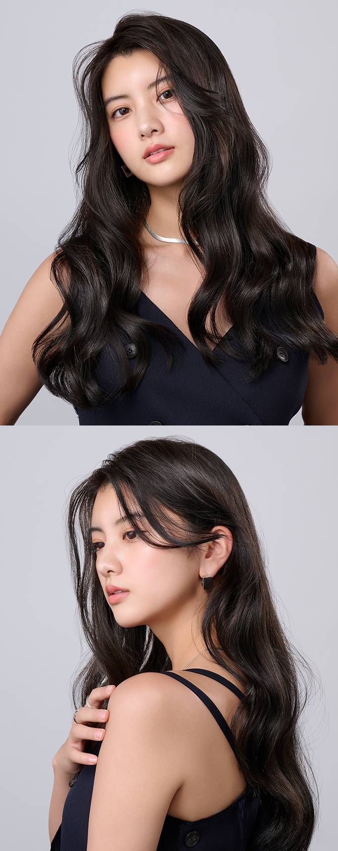 アッシュ系でカラーしたロングヘアの女性