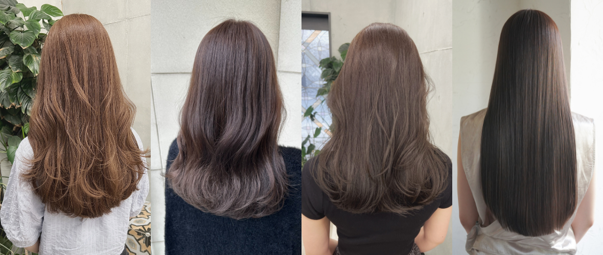 ベージュ系ハイトーンカラーにしている4人の女性の後ろ姿をカラーリングイメージとしたコラージュ画像